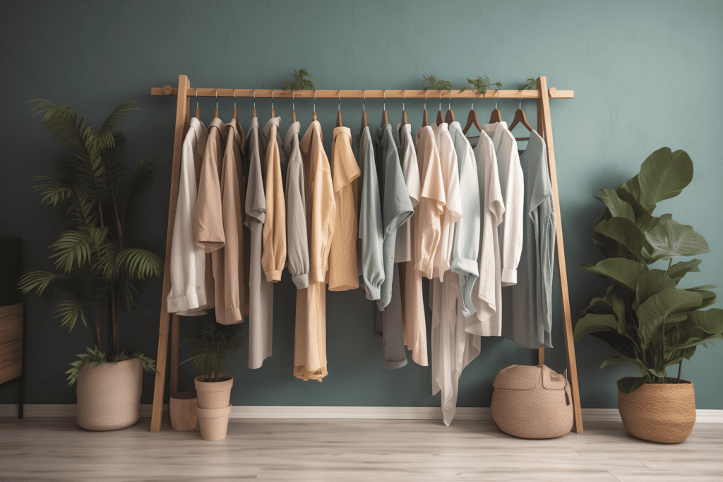 Eine Kleiderstange mit Kleidungsstücken für deinen Capsule Wardrobe.